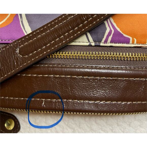 Authentic Coach Multicolored Hand Drawn Scarf Print Satin Hobo Bag 10”x11” READ - Picture 8 of 16